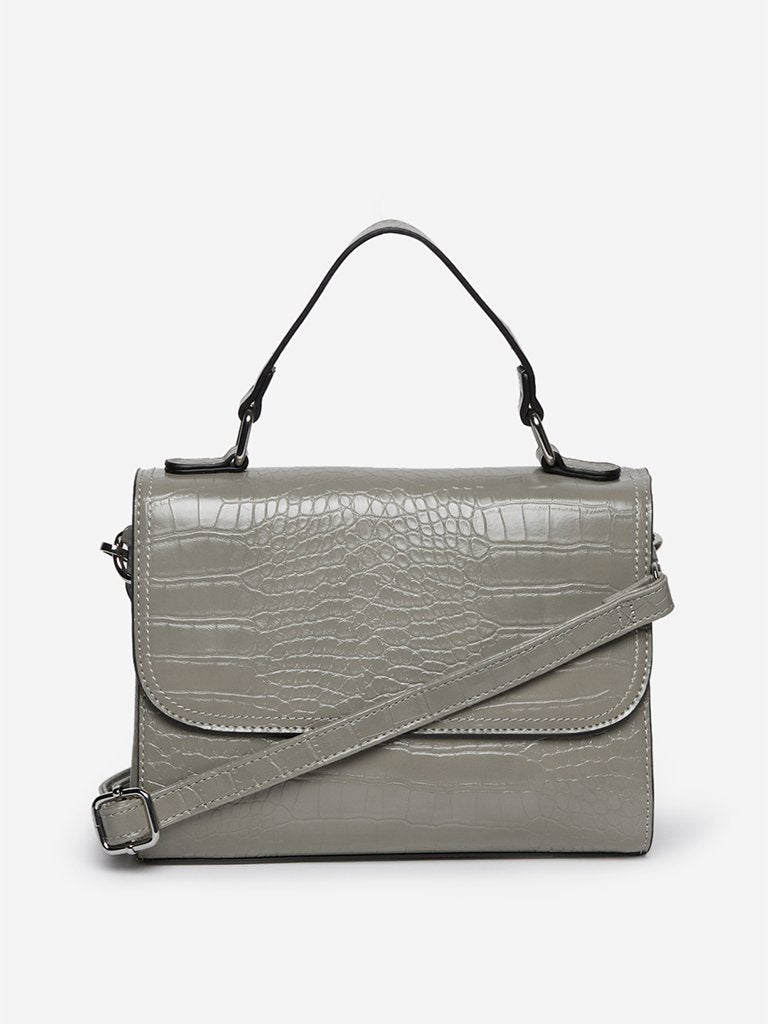LOV Grey Crocodile Textured Sling Bag
