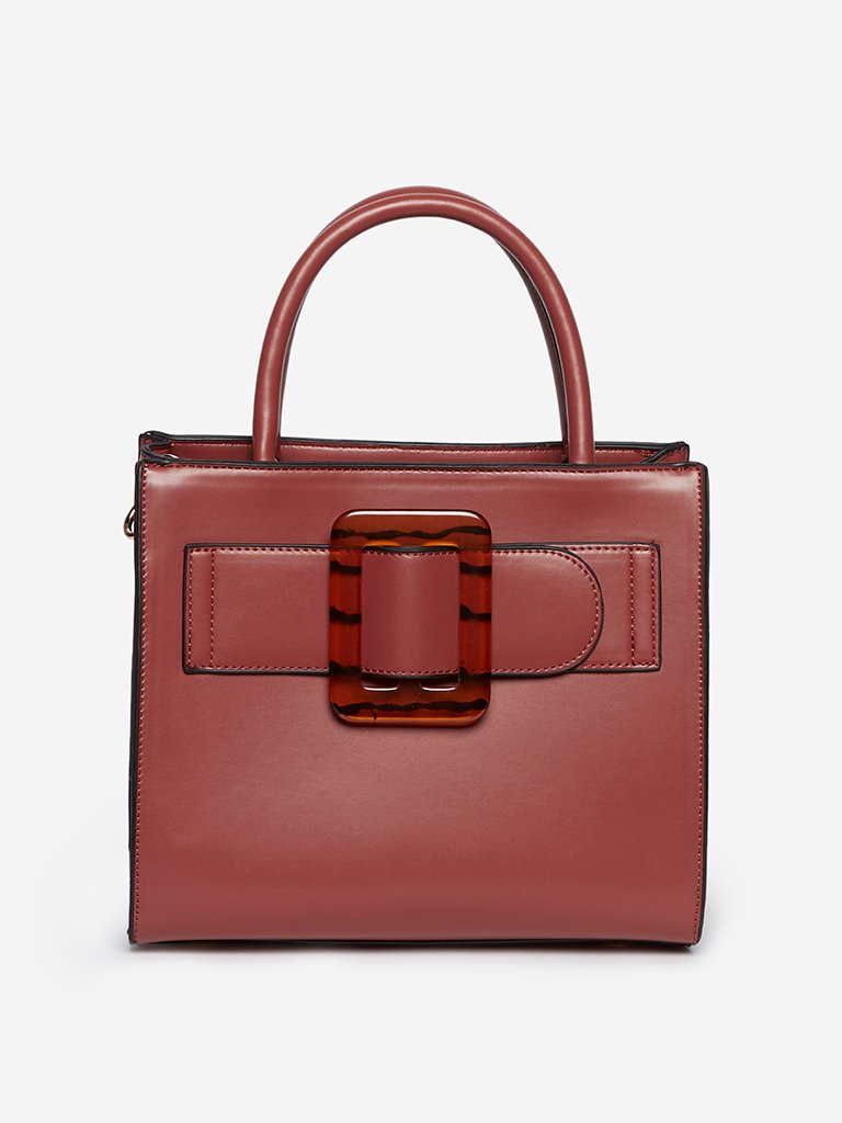 LOV Dark Brown Buckle Detail Tote