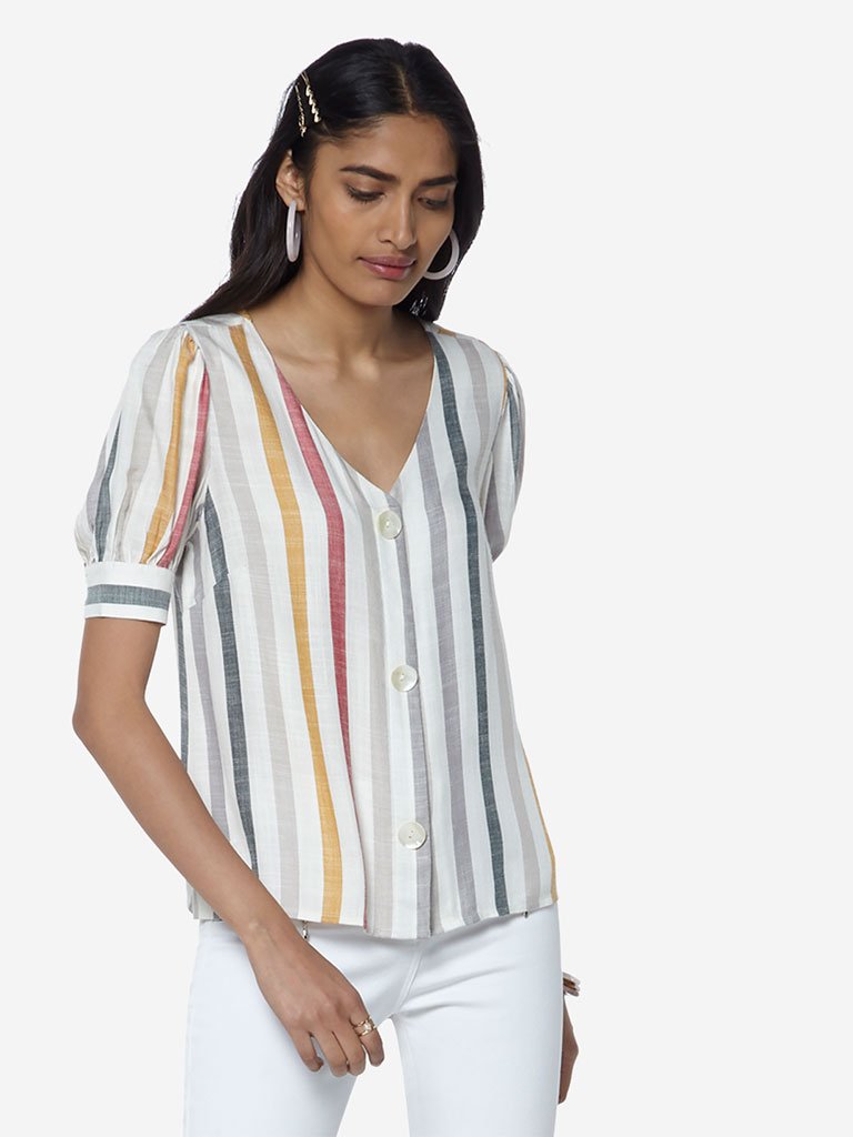 LOV Off-White Striped Jolene Top