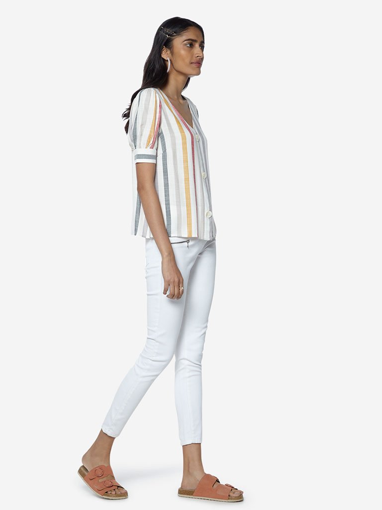LOV Off-White Striped Jolene Top
