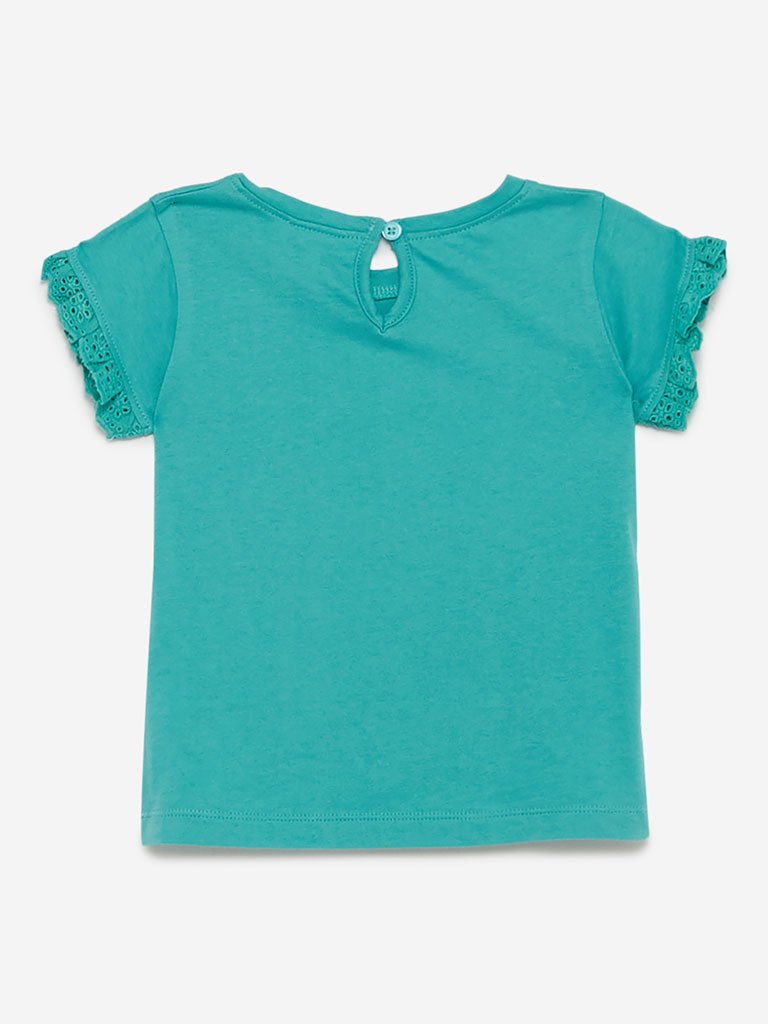 Utsa Kids Light Turquoise Ruffled T-Shirt