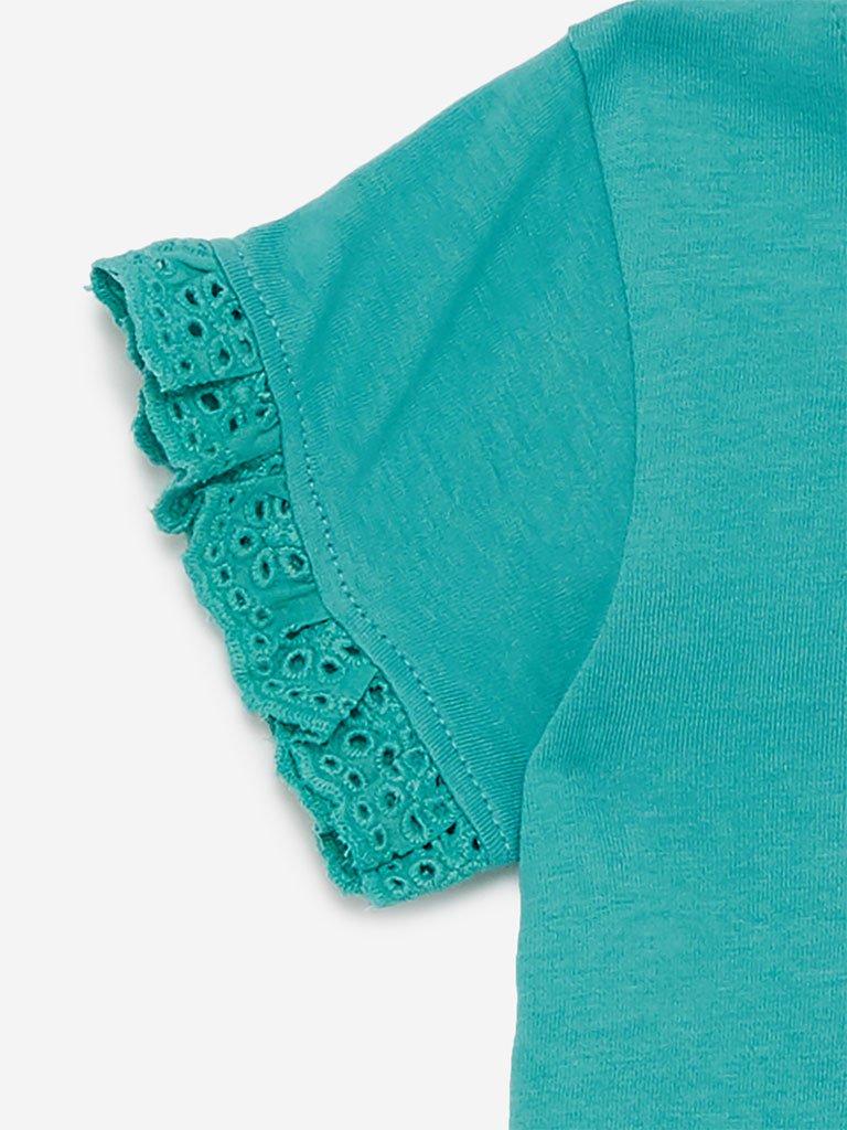 Utsa Kids Light Turquoise Ruffled T-Shirt