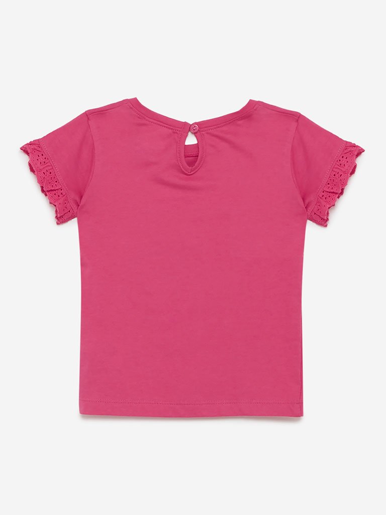 Utsa Kids Dark Pink Ruffled T-Shirt