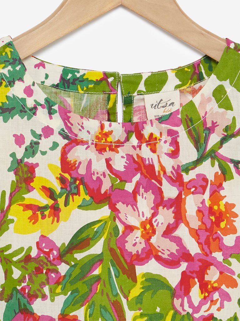 Utsa Kids Multicolour Floral Print A-line Kurta