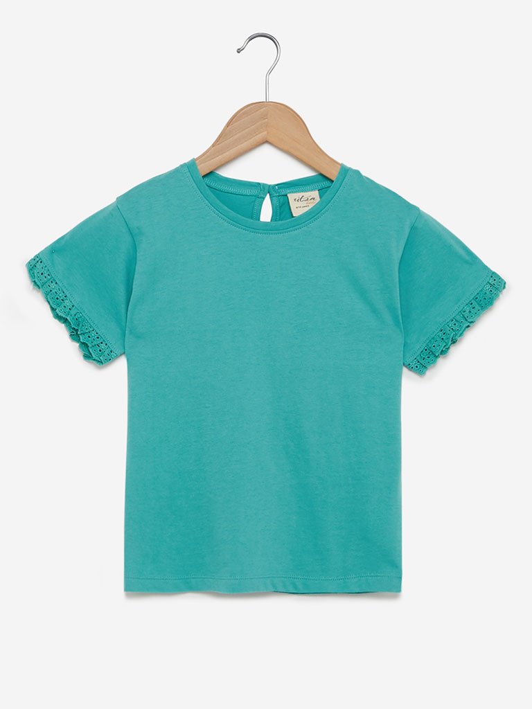 Utsa Kids Light Turquoise Ruffled T-Shirt