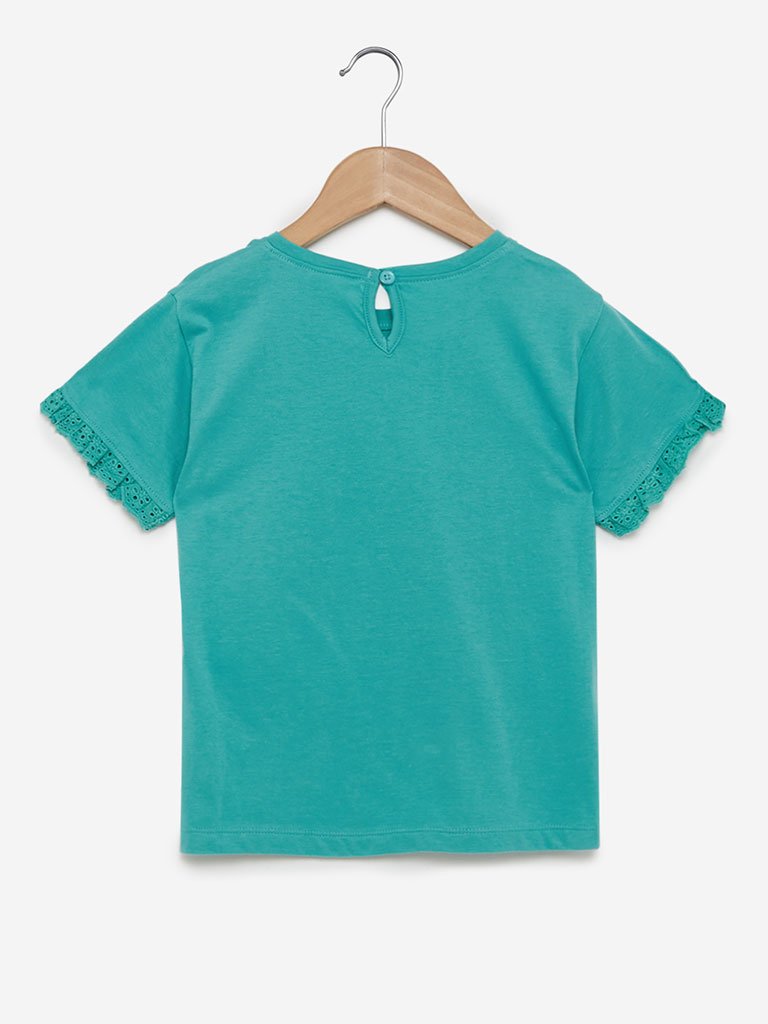 Utsa Kids Light Turquoise Ruffled T-Shirt