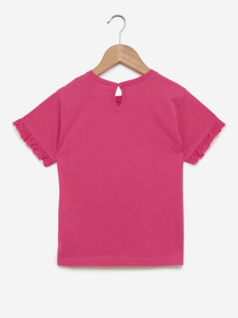 Utsa Kids Dark Pink Ruffled T-Shirt