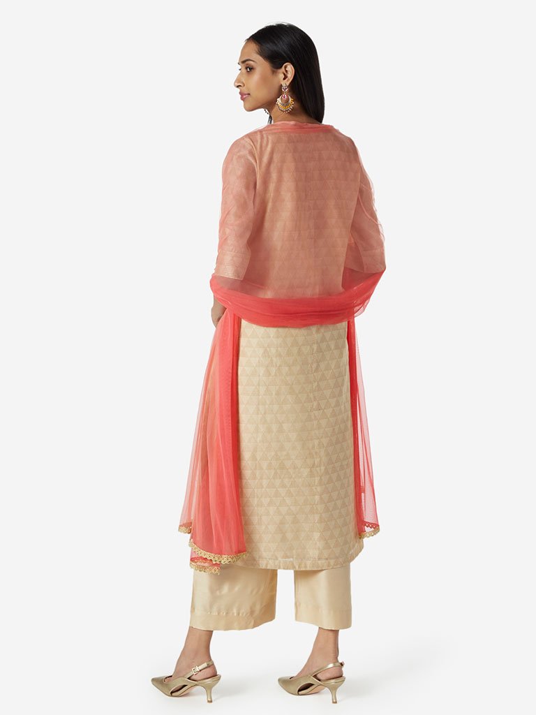 Vark Beige Straight Kurta And Palazzos Set