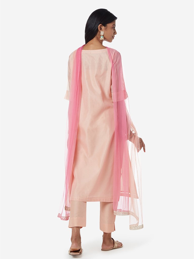 Vark Peach Straight Kurta And Ethnic Pants Set