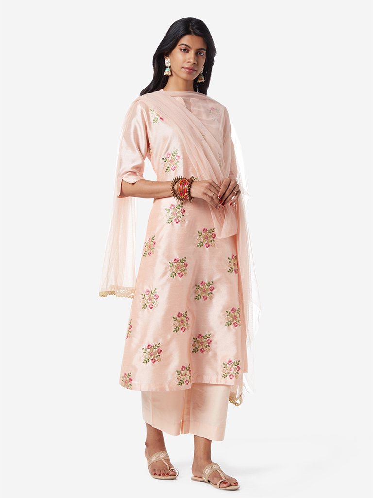 Vark Peach A-line Kurta And Palazzos Set