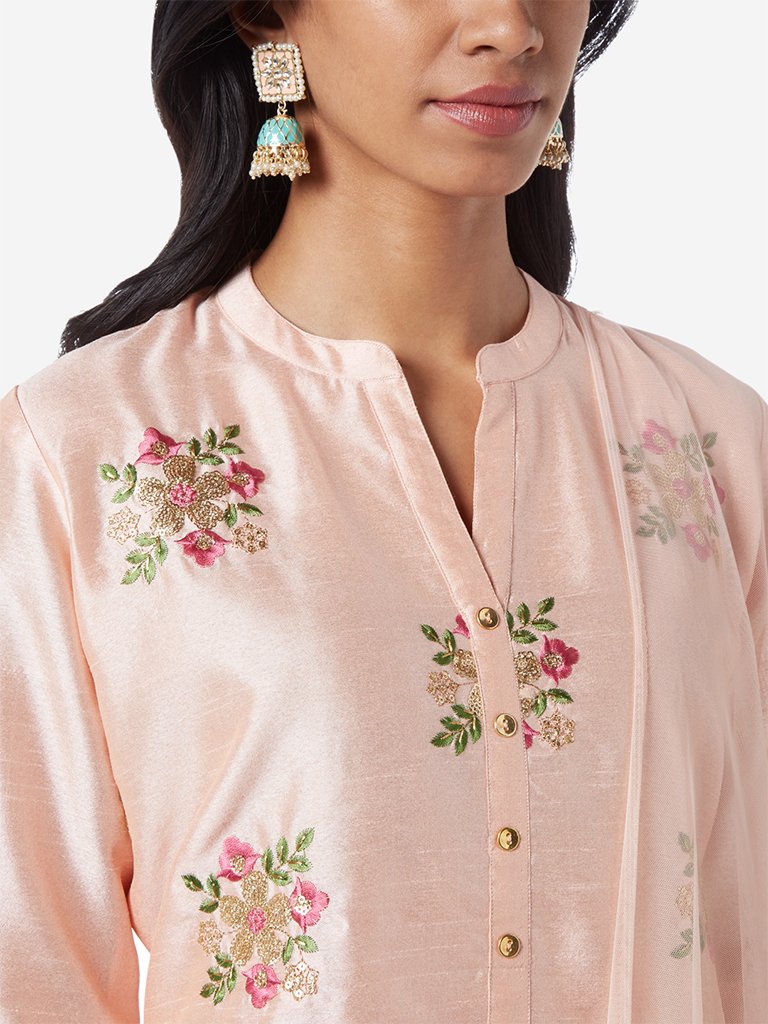 Vark Peach A-line Kurta And Palazzos Set