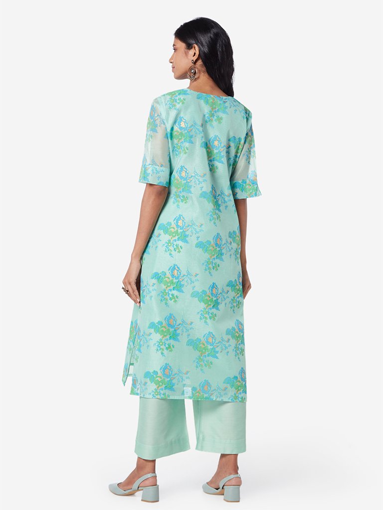 Vark Sea Green Straight Kurta And Palazzos Set