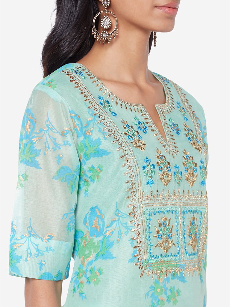 Vark Sea Green Straight Kurta And Palazzos Set