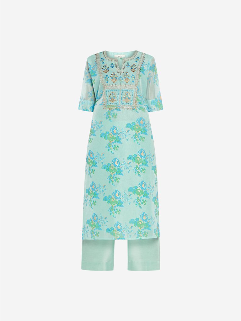 Vark Sea Green Straight Kurta And Palazzos Set