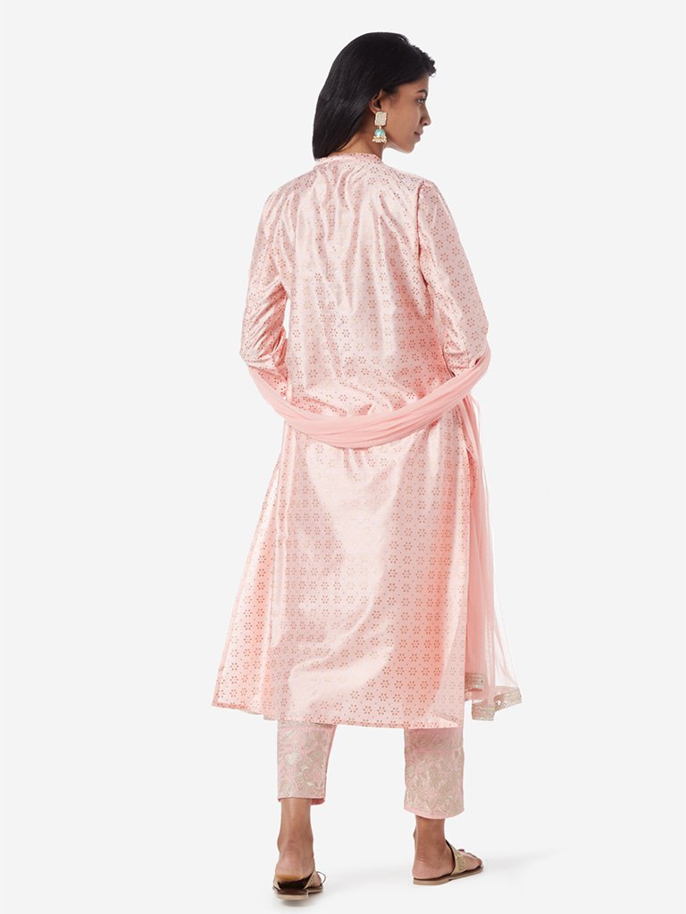 Vark Peach Printed Kurta. Dupatta And Palazzos