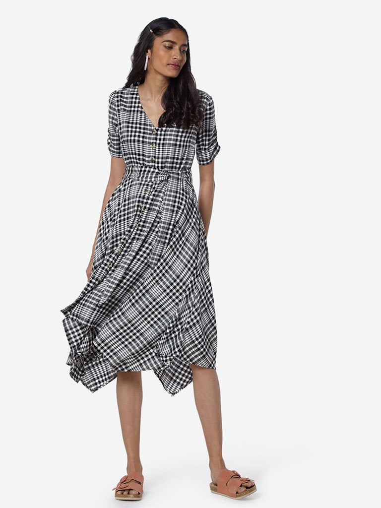 LOV Black Checked Myra Dress With Belt