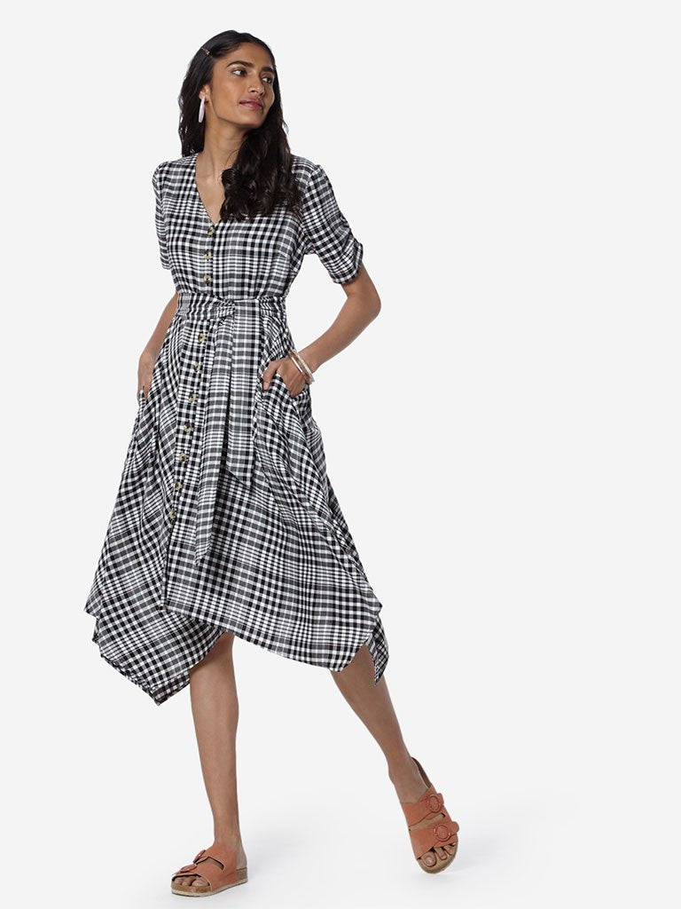 LOV Black Checked Myra Dress With Belt
