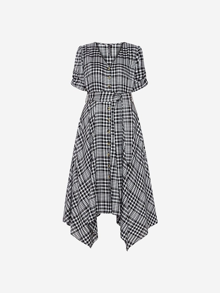 LOV Black Checked Myra Dress With Belt