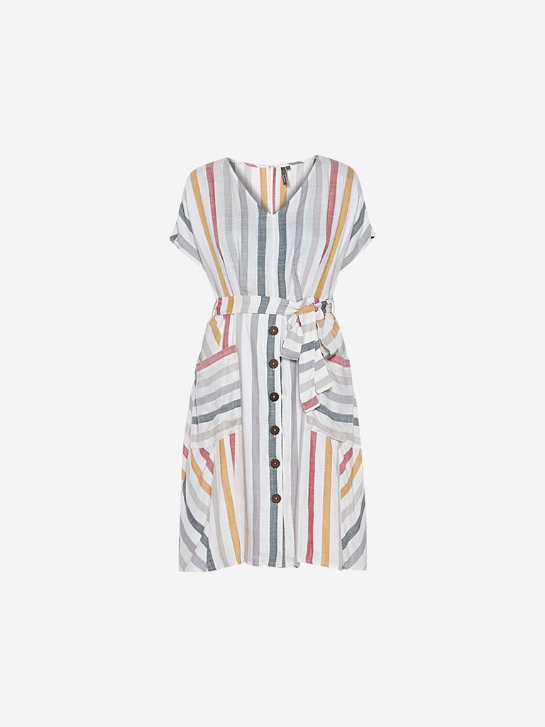 LOV Off-White Striped Nancy Dress With Belt