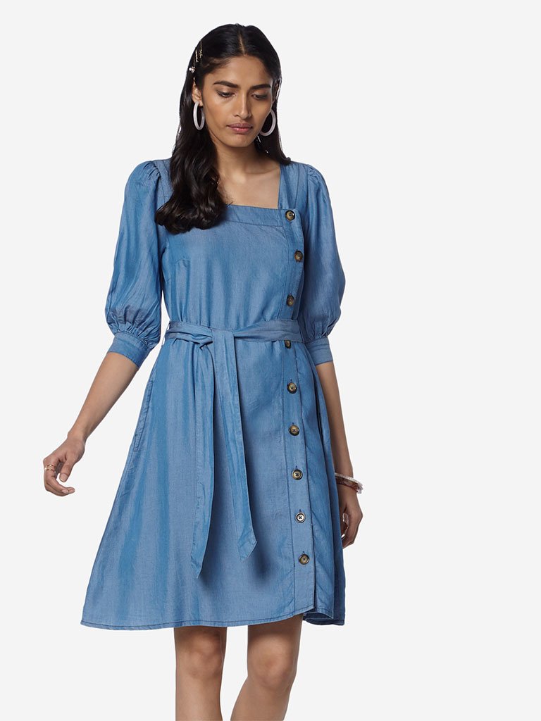 LOV Blue Chambray Dean Dress With Belt