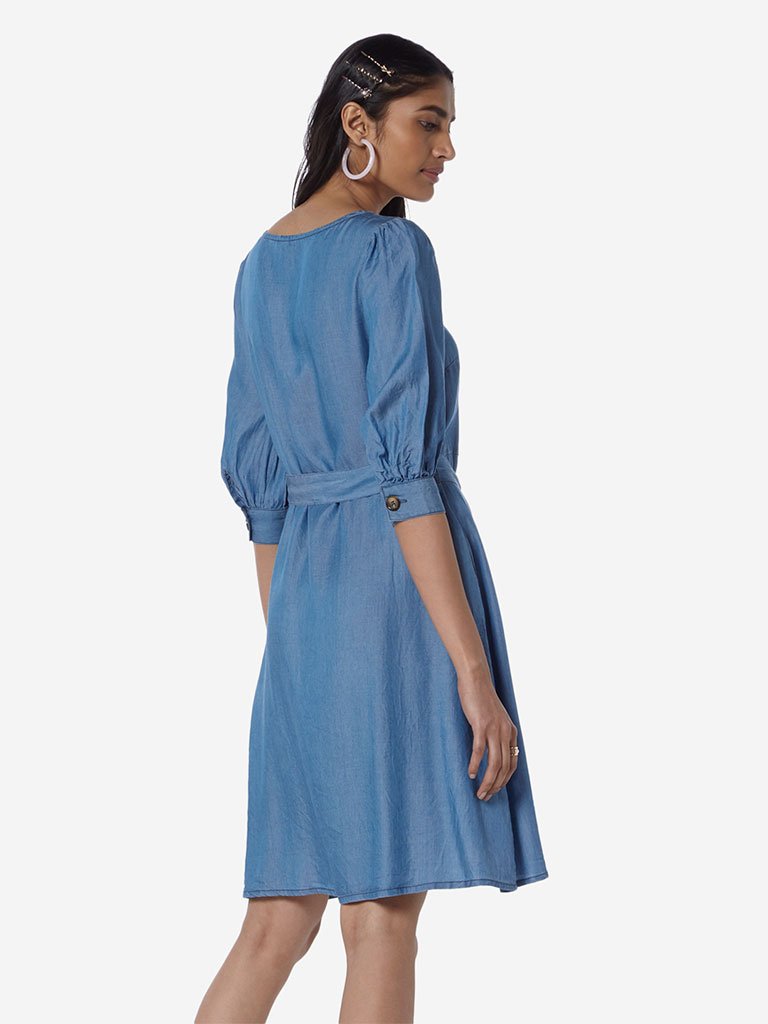 LOV Blue Chambray Dean Dress With Belt