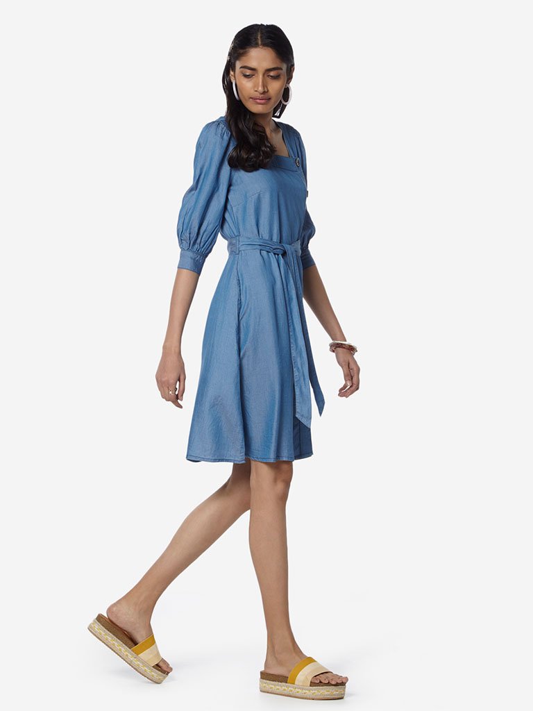 LOV Blue Chambray Dean Dress With Belt