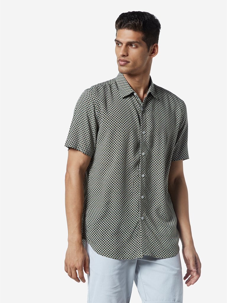 Ascot Green Circular Print Slim Fit Shirt