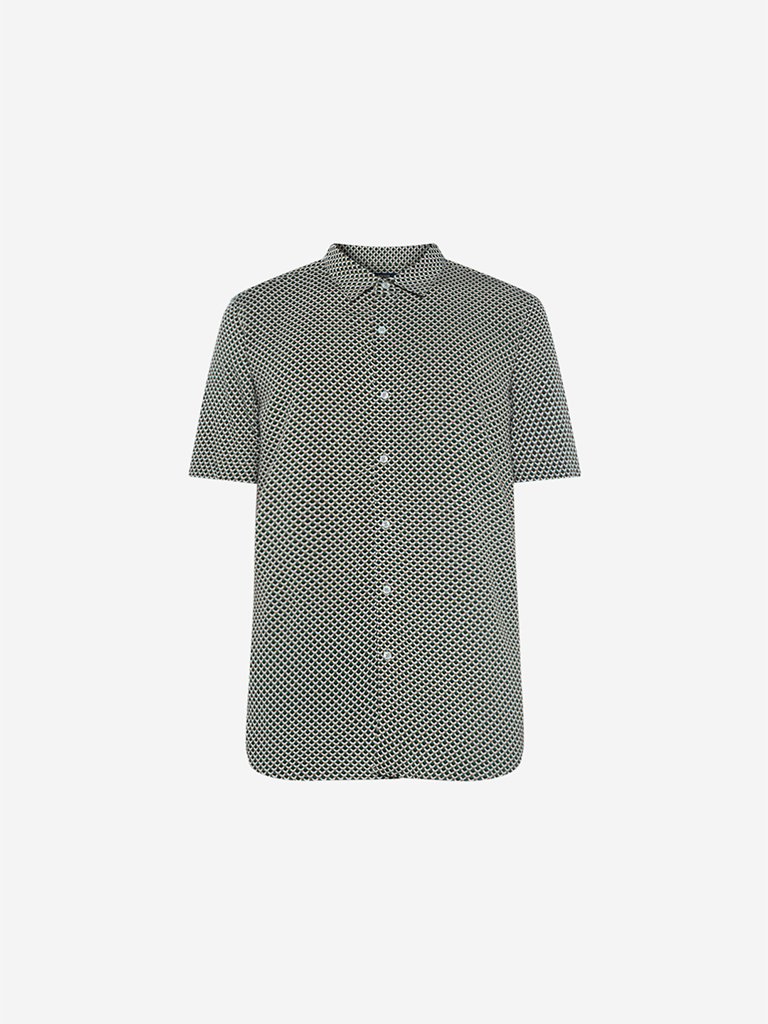Ascot Green Circular Print Slim Fit Shirt