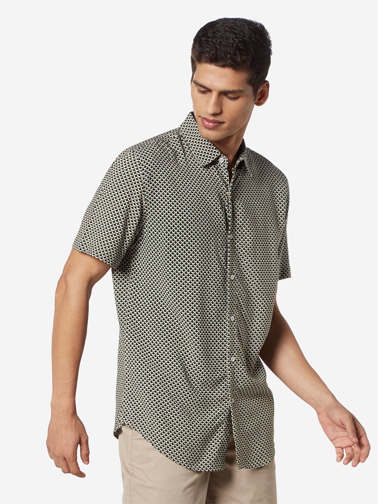 Ascot Green Circular Print Slim Fit Shirt