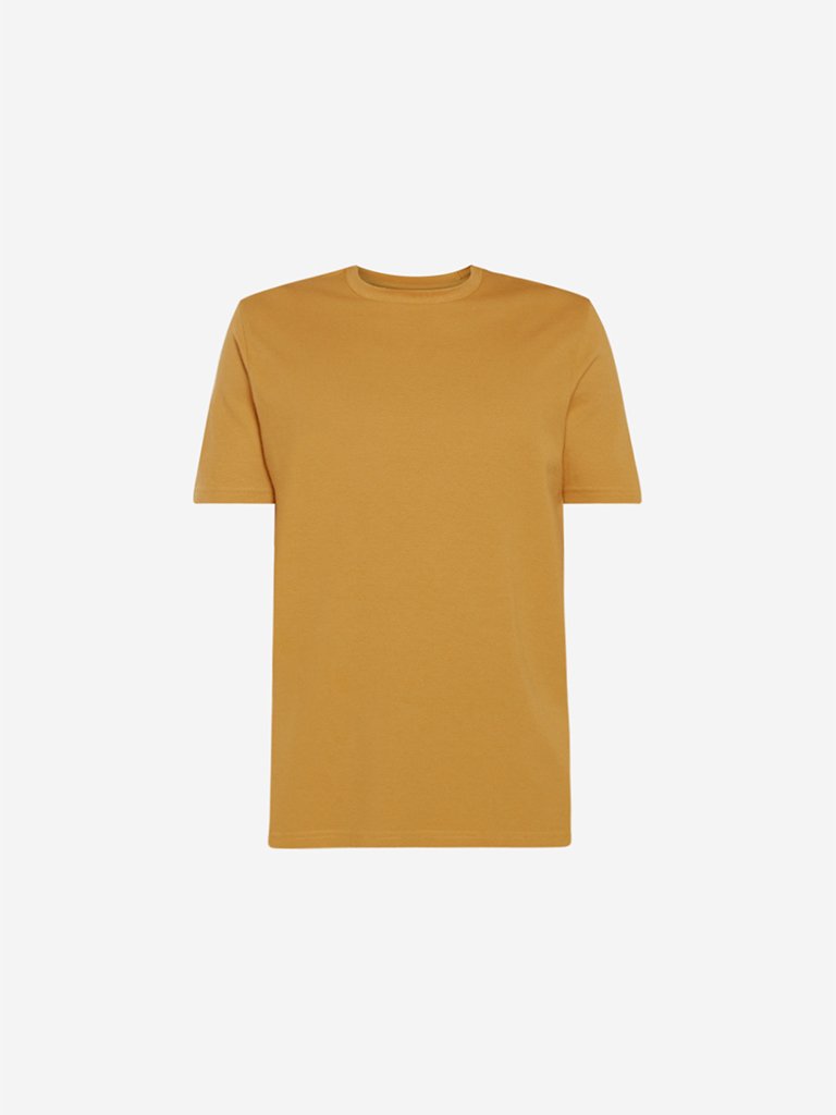 Ascot Mustard Self-Textured Slim Fit T-Shirt