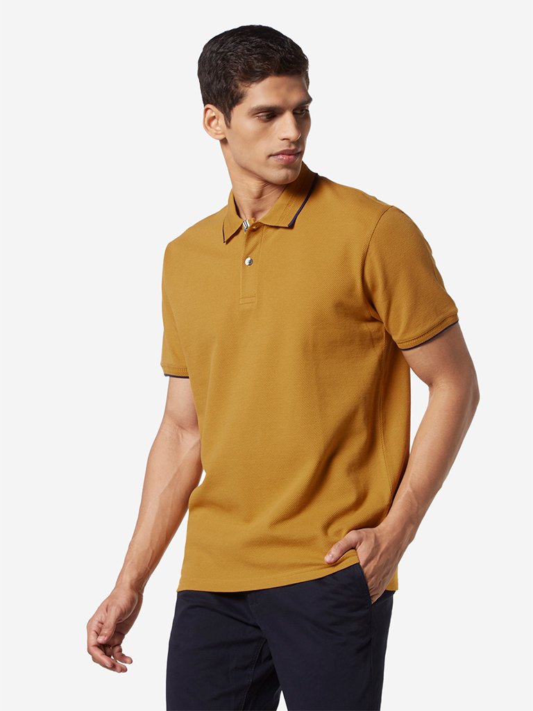 Ascot Mustard Textured Slim Fit Polo T-Shirt