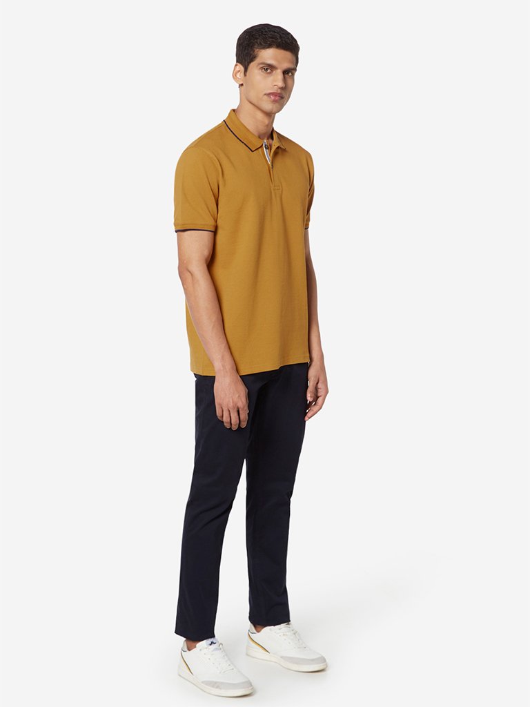 Ascot Mustard Textured Slim Fit Polo T-Shirt