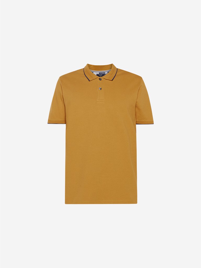 Ascot Mustard Textured Slim Fit Polo T-Shirt