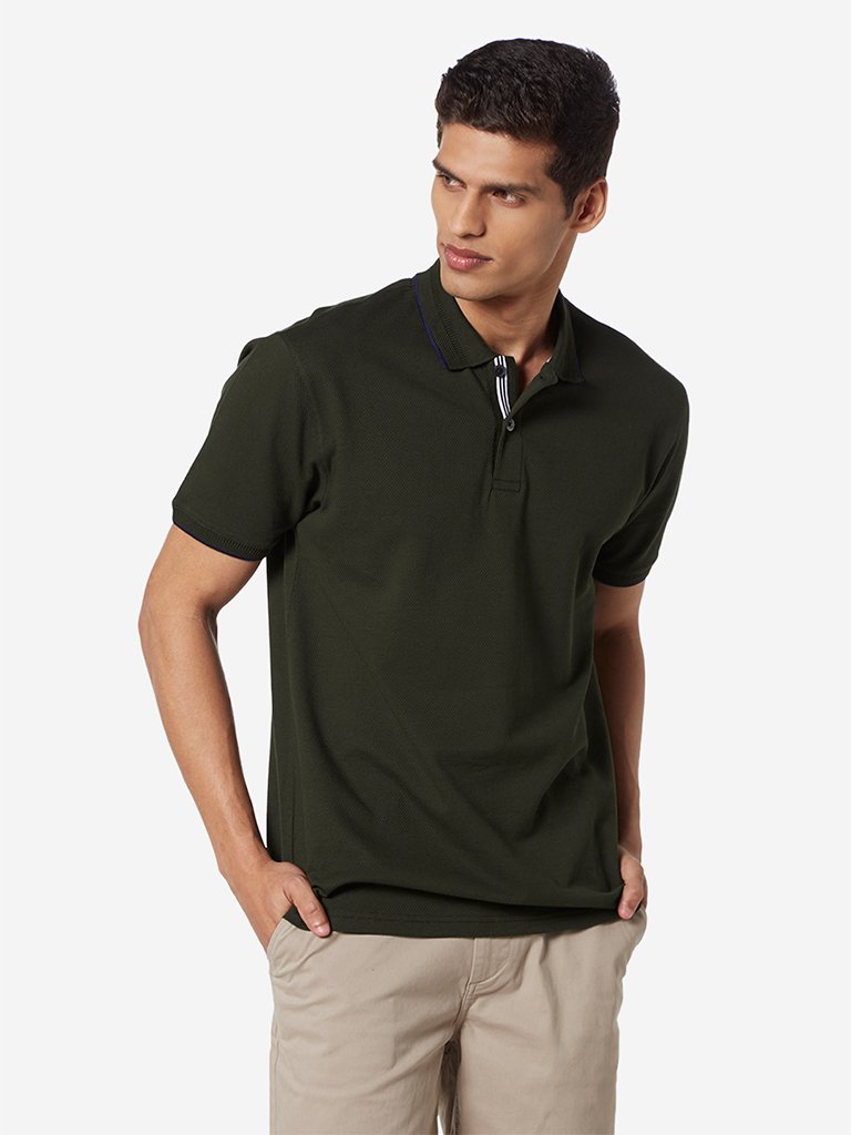 Ascot Olive Textured Slim Fit Polo T-Shirt
