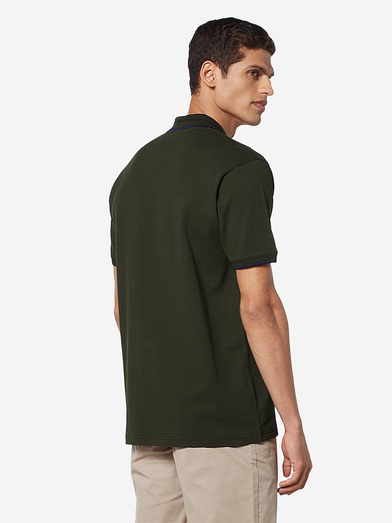 Ascot Olive Textured Slim Fit Polo T-Shirt