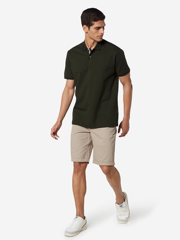 Ascot Olive Textured Slim Fit Polo T-Shirt