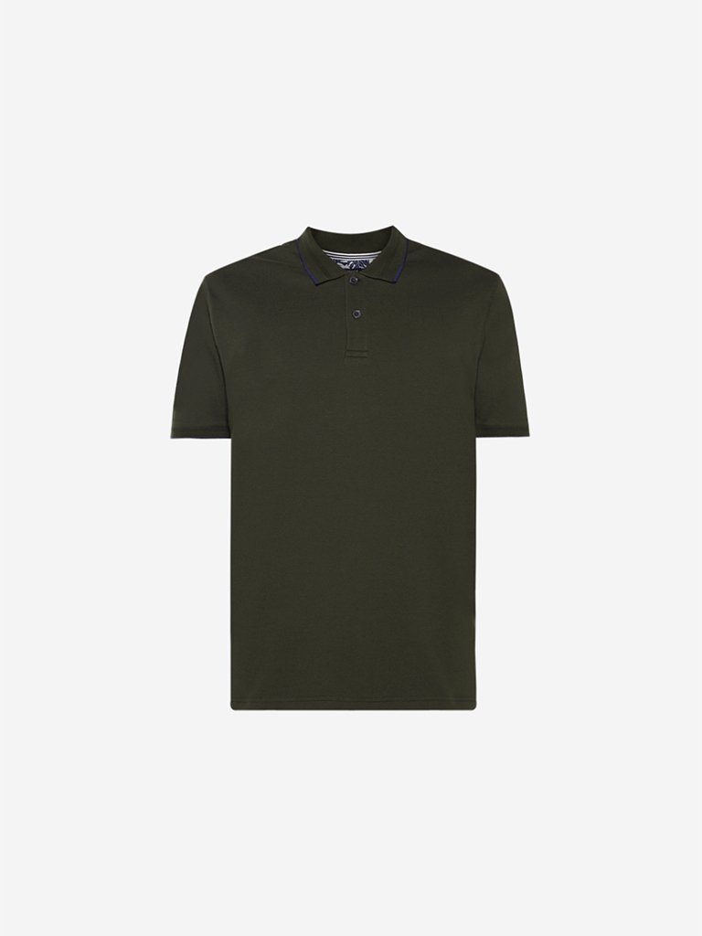 Ascot Olive Textured Slim Fit Polo T-Shirt