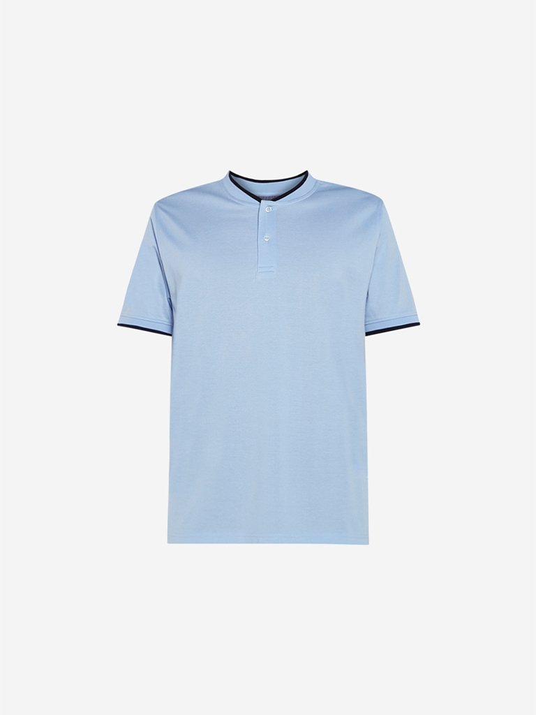 Ascot Light Blue Slim Fit Pure-Cotton T-Shirt