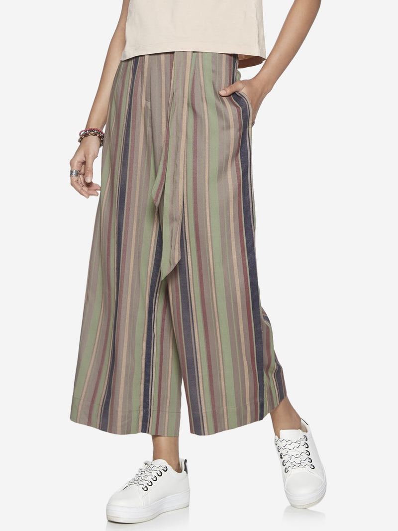 Bombay Paisley Multicolour Stripe Belted Palazzos