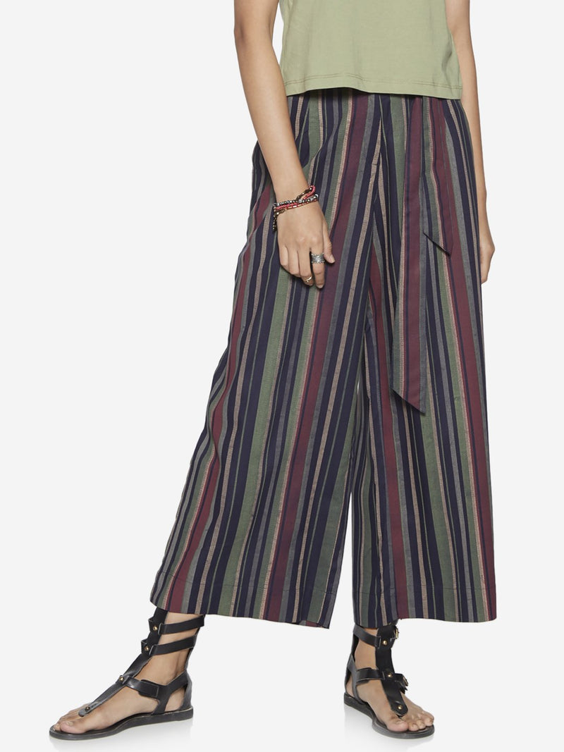 Bombay Paisley Navy Stripe Belted Palazzos