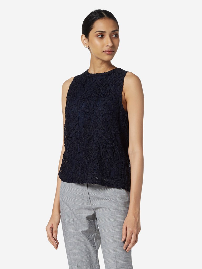 Wardrobe Navy Cord Detailed Nikki Top