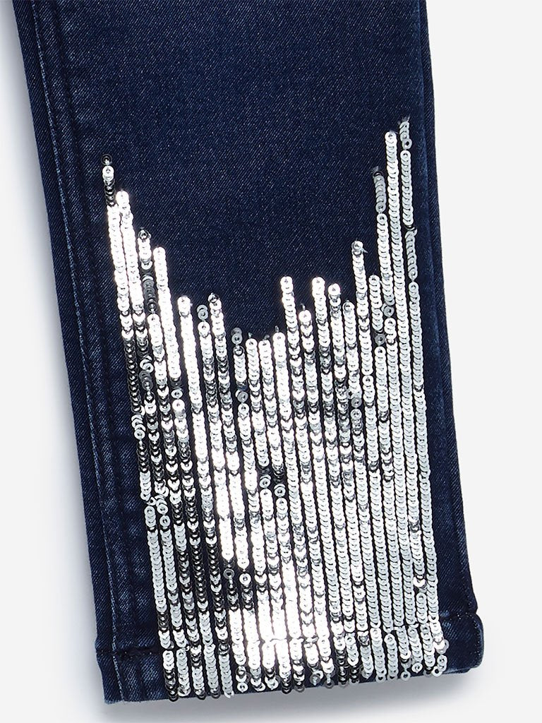 HOP Kids Dark Indigo Sequin Detailed Jeans