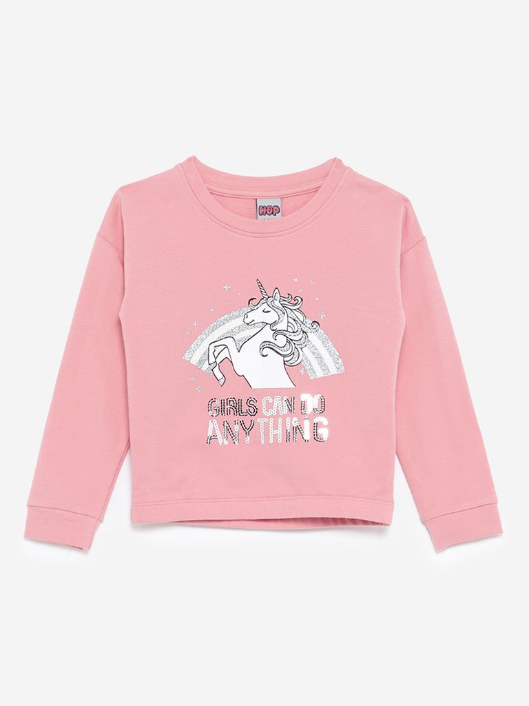 HOP Kids Pink Unicorn Print T-Shirt