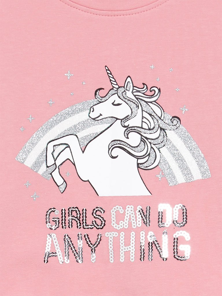 HOP Kids Pink Unicorn Print T-Shirt