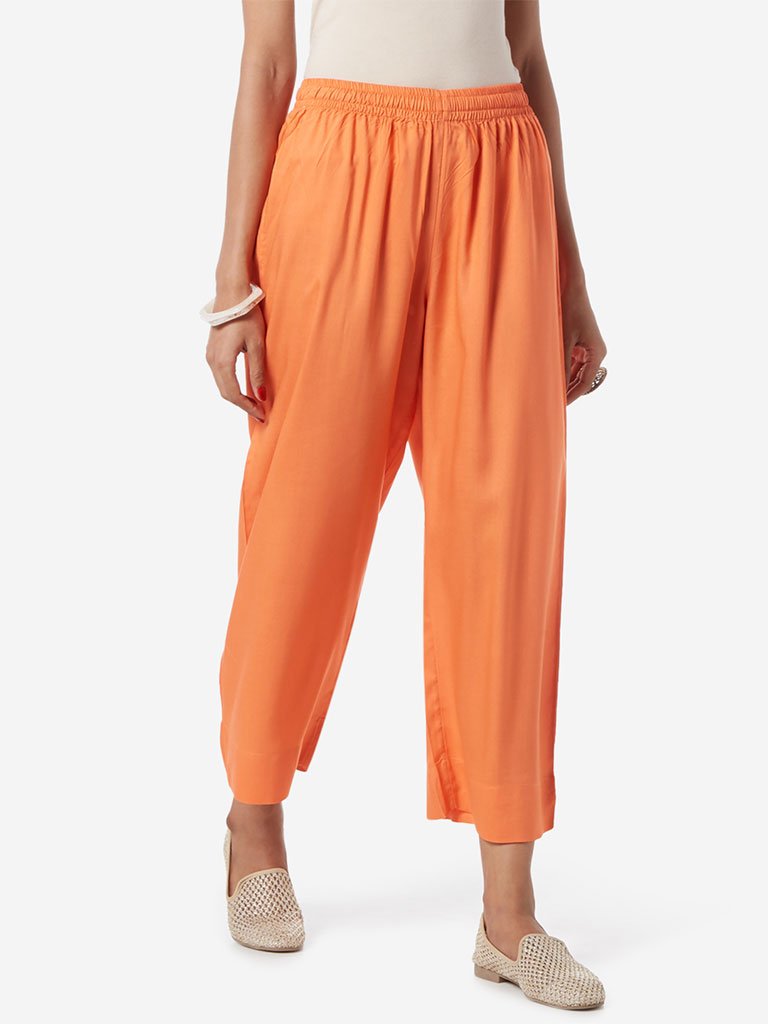 Utsa Orange Cropped Palazzos