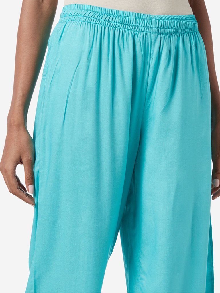 Utsa Turquoise Cropped Palazzos