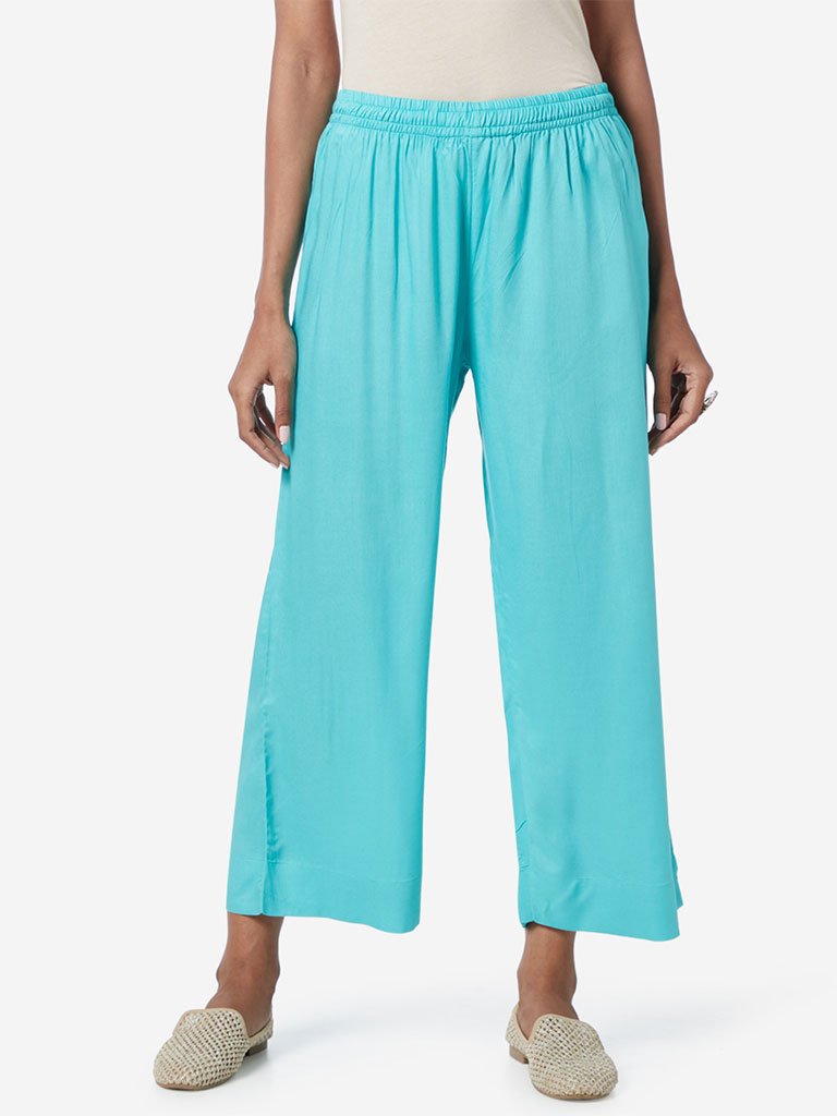 Utsa Turquoise Cropped Palazzos
