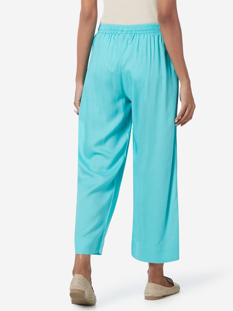 Utsa Turquoise Cropped Palazzos