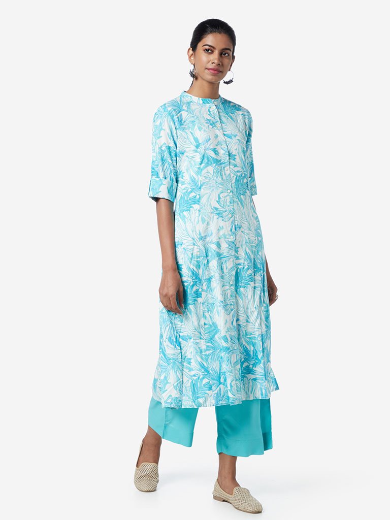 Utsa Turquoise Cropped Palazzos