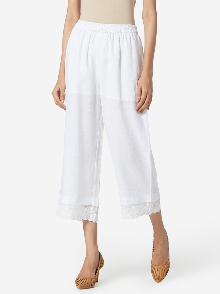 Zuba White Lace Design Palazzos